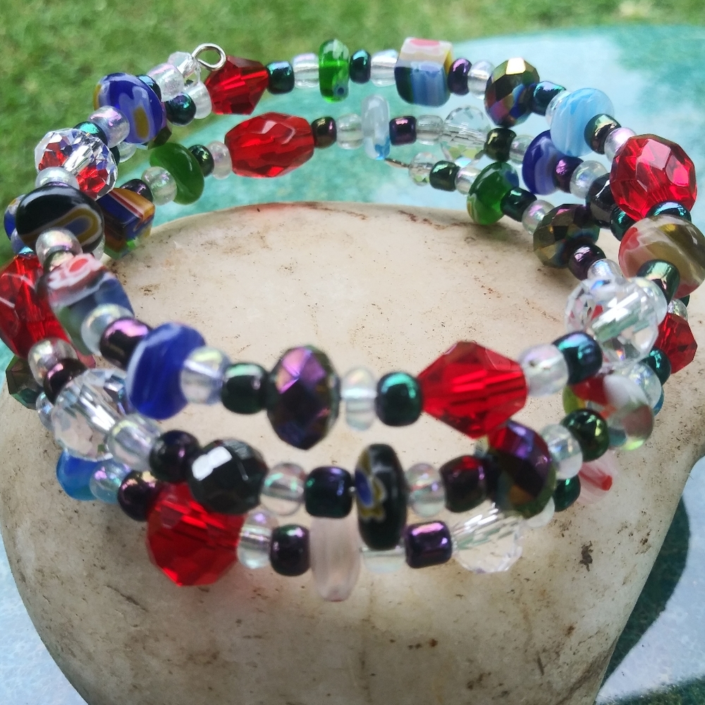 Christmas Candy Millefiori Glass Beaded Bracelet Gemstone Handmade - Picture 10 of 17